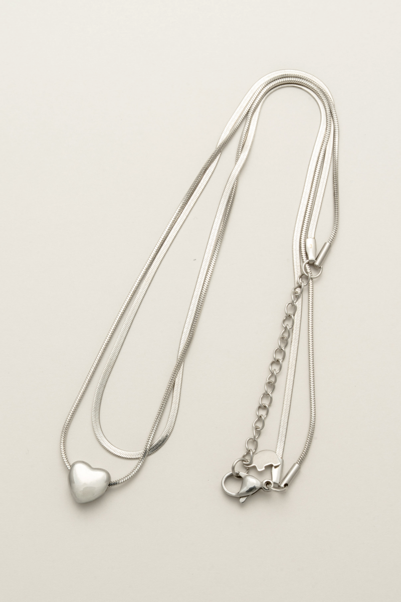 ハートモチーフ 2連スネークチェーンネックレス