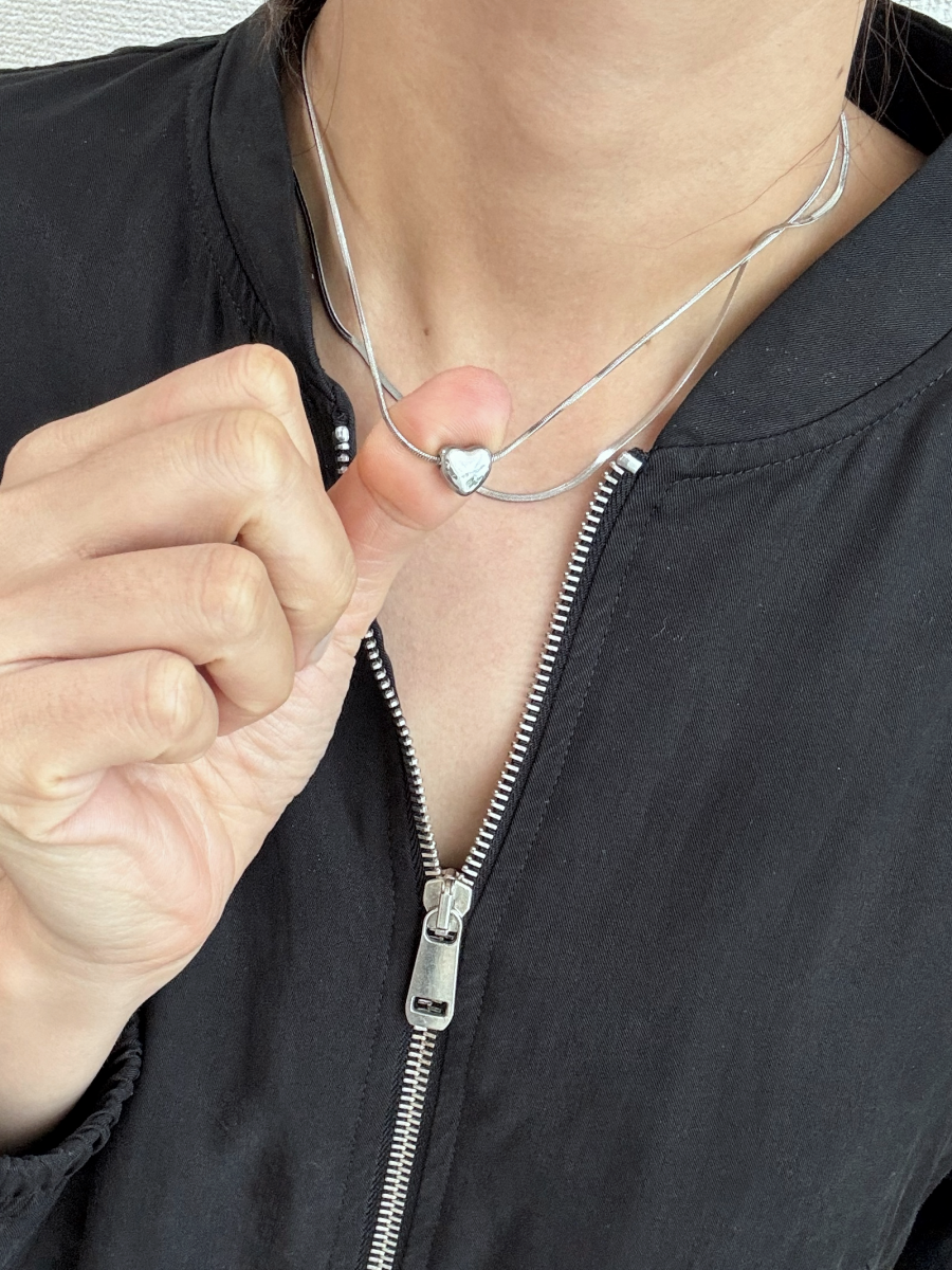 ハートモチーフ 2連スネークチェーンネックレス